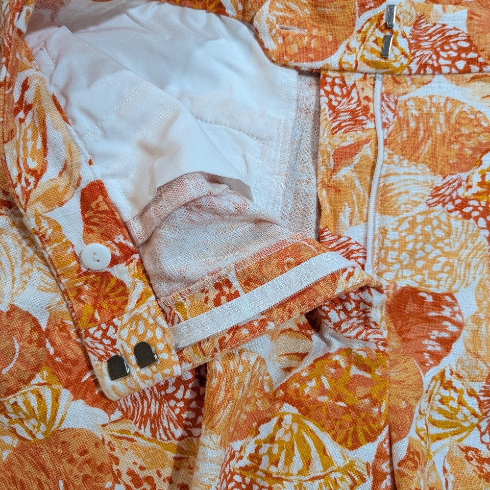 LOFT The Peyton Bermuda Shorts Linen Blend Baked Gold White Orange Size 8 NWOT - Picture 11 of 15